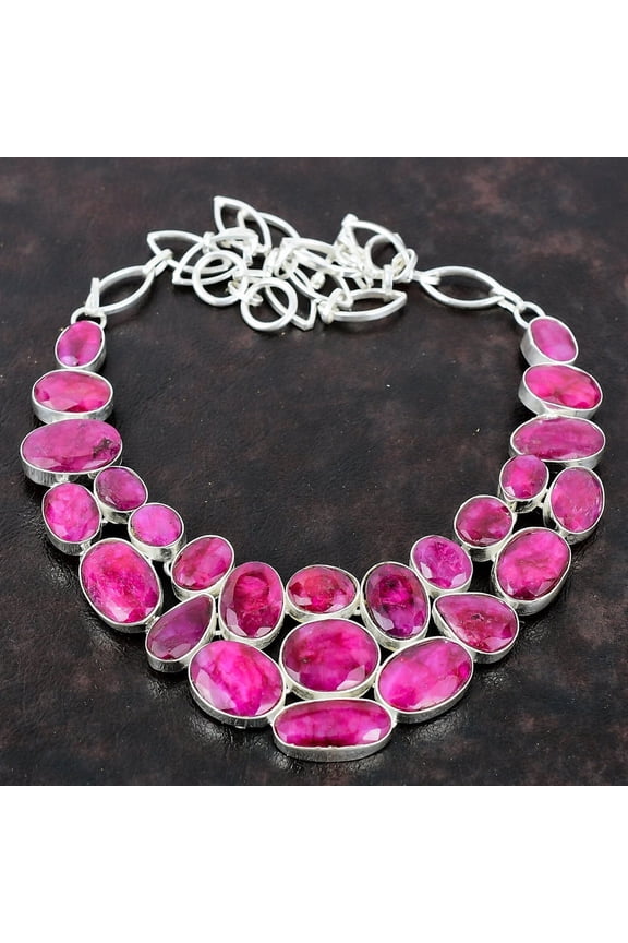 Kashmir Red Ruby Necklace Natural Ruby Gemstone in Handmade 925 Sterling Silver, Gift of Love for Her