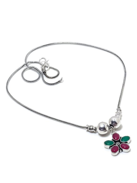 Kashmir Ruby,Emerald(Simulated) Gemstone Handmade Gift Necklace 18"