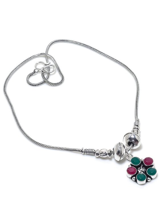 Kashmir Ruby,Emerald(Simulated) Gemstone Handmade Gift Necklace 18"