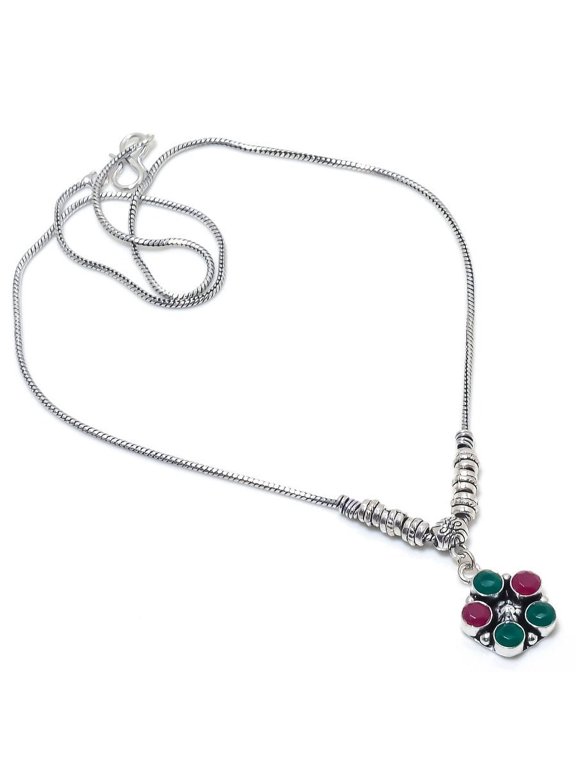 Kashmir Ruby,Emerald(Simulated) Gemstone Handmade Gift Necklace 18"