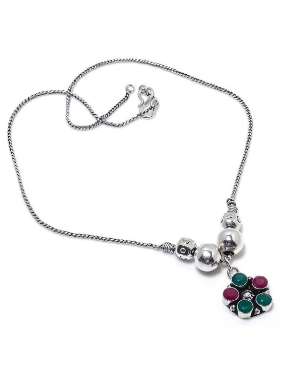 Kashmir Ruby,Emerald(Simulated) Gemstone Handmade Gift Necklace 18"