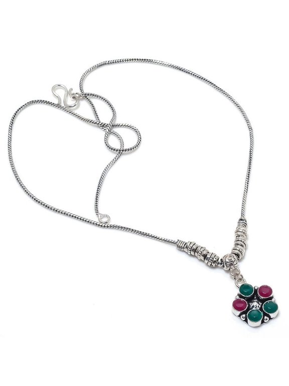 Kashmir Ruby,Emerald(Simulated) Gemstone Handmade Gift Necklace 18"