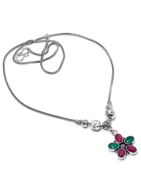 Kashmir Ruby,Emerald(Simulated) Gemstone Handmade Gift Necklace 18"