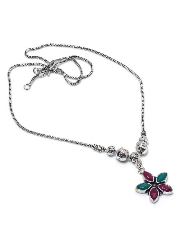Kashmir Ruby,Emerald(Simulated) Gift Jewelry Necklace 18"