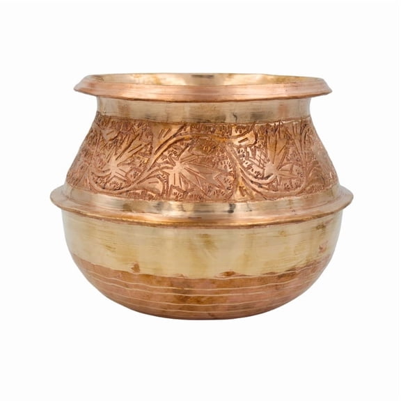NATRIEL Kashmiri Copper Donga, Handcrafted Brass Pot with Engraved Floral Design, 7.06 x 5.51 Inches