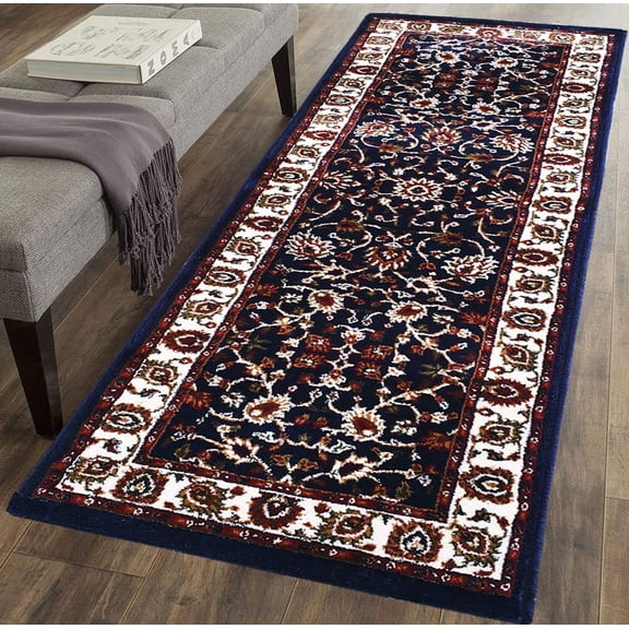 Kashmiri Persian Style Wool Blend Carpet Runner Rug 2x6 ft (60x180 cm) Blue Handcrafted Traditional Area Rug, 12mm Thick Pile for Living Room, Bedroom & Home Decor