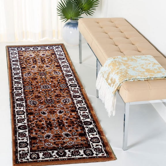 Kashmiri Persian Style Wool Blend Carpet Runner Rug 2x6 ft (60x180 cm) Gold Handcrafted Traditional Area Rug, 12mm Thick Pile for Living Room, Bedroom & Home Decor