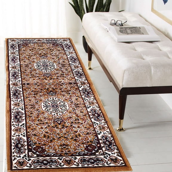 Kashmiri Persian Style Wool Blend Carpet Runner Rug 2x6 ft (60x180 cm) Gold Handcrafted Traditional Area Rug, 12mm Thick Pile for Living Room, Bedroom & Home Decor