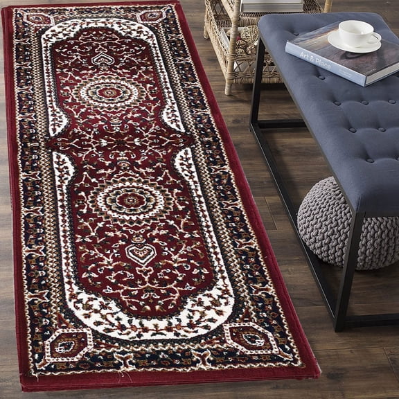 Kashmiri Persian Style Wool Blend Carpet Runner Rug 2x6 ft (60x180 cm) Red Handcrafted Traditional Area Rug, 12mm Thick Pile for Living Room, Bedroom & Home Decor