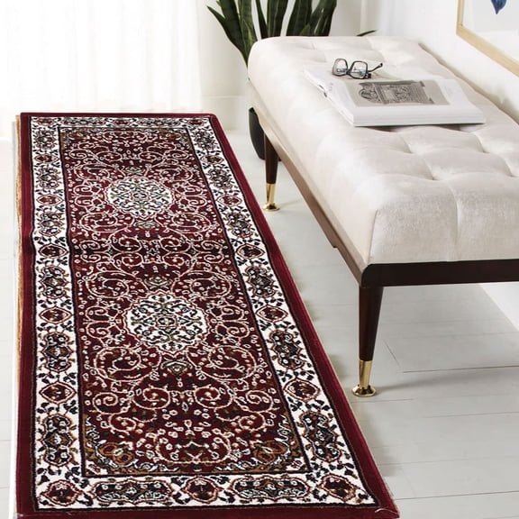 Kashmiri Persian Style Wool Blend Carpet Runner Rug 2x6 ft (60x180 cm) Red Handcrafted Traditional Area Rug, 12mm Thick Pile for Living Room, Bedroom & Home Decor