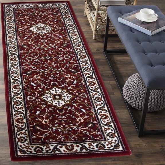 Kashmiri Persian Style Wool Blend Carpet Runner Rug 2x6 ft (60x180 cm) Red Handcrafted Traditional Area Rug, 12mm Thick Pile for Living Room, Bedroom & Home Decor