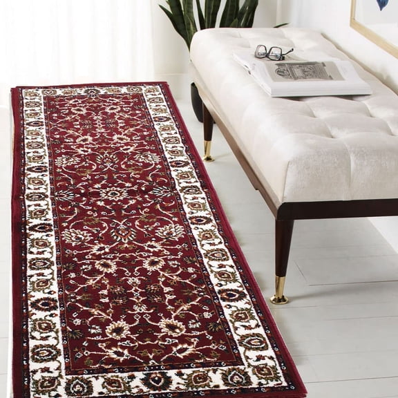 Kashmiri Persian Style Wool Blend Carpet Runner Rug 2x6 ft (60x180 cm) Red Handcrafted Traditional Area Rug, 12mm Thick Pile for Living Room, Bedroom & Home Decor