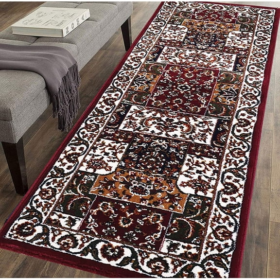 Kashmiri Persian Style Wool Blend Carpet Runner Rug 2x6 ft (60x180 cm) Red Handcrafted Traditional Area Rug, 12mm Thick Pile for Living Room, Bedroom & Home Decor