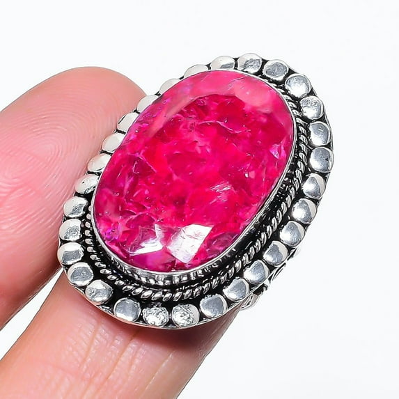 Kashmiri Ruby Oval Shape Gemstone Adjustable Ring Unique Vintage Jewelry VR 2768