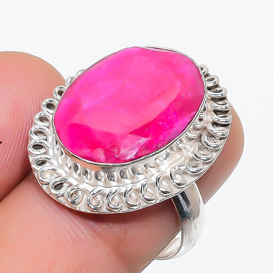 S S GEMS & JEWELLERY Kashmiri Ruby Oval Shape Gemstone Ring Handmade Women Gift Jewelry 8.50" FR 1040