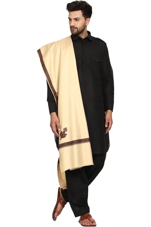 Kashmiri Shawl / Stole /Wrap for Men, Heavy Aari Embroidery, (Size 50 X 100 Inches)