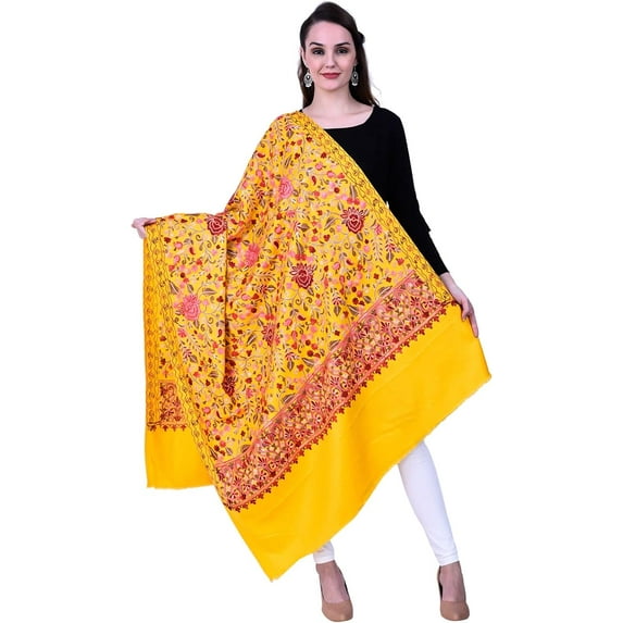 Kashmiri Shawl / Stole /Wrap for Women, Heavy Aari Embroidery Jaal, (Size 40 X 80 Inches)