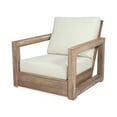 Kashton Acacia Wood Outdoor Club Chair with Cushion, Brown and Beige