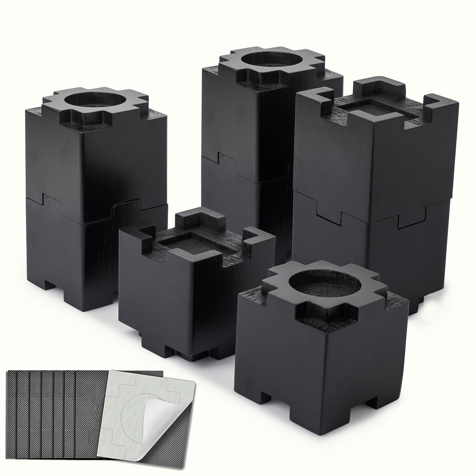 Kasiden Wood Bed Risers with Non-Slip Rubber Pad, Stackable Furniture ...