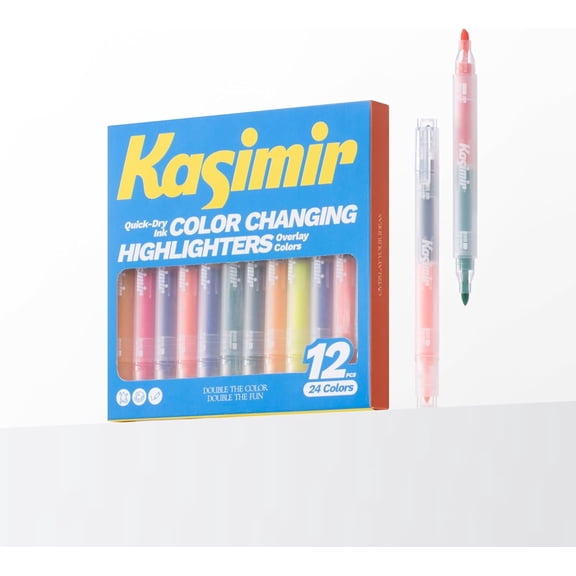 Kasimir Dual Tip Highlighters & Color Changing Markers, 24 Colors No Bleed, Chisel & Fine Tip for School Office Home Art