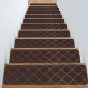 Kaskawise Carpet Stair Treads Non Slip with Self Adhesive, 30"x8" Reusable Anti Slip Tapes for Stairs Set of 15, Skid Resistant Indoor Stair Rugs Stair Mats Stair Covers for Wood Stairs, Brown