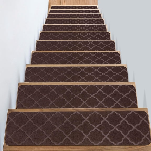 Kaskawise Carpet Stair Treads Non Slip with Self Adhesive, 30"x8" Reusable Anti Slip Tapes for Stairs Set of 15, Skid Resistant Indoor Stair Rugs Stair Mats Stair Covers for Wood Stairs, Brown