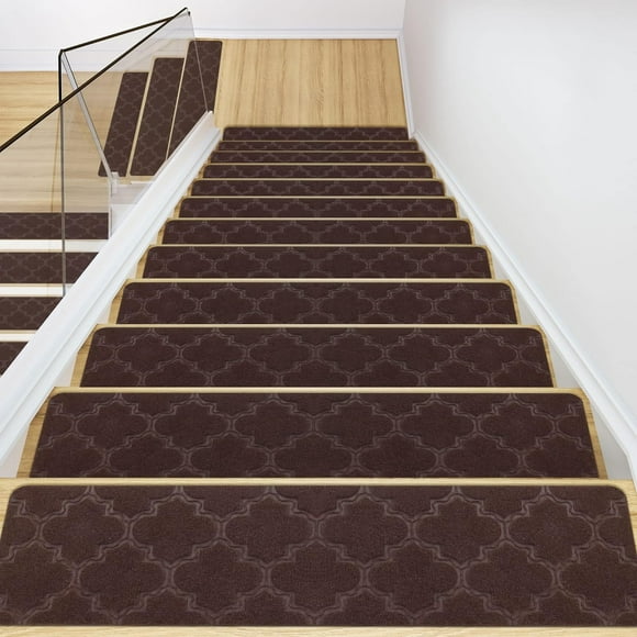 Kaskawise Non Slip Stairs Carpet Tape for Hardwood Floors, Peel and Stick Stair Mat Cover with Adhesive Set of 15, Gray Self Adhesive Indoor Carpet Stair Treads Retrofit Stair Rug, 8"x30"