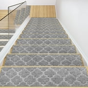 Kaskawise Non Slip Stairs Carpet Tape for Hardwood Floors, Peel and Stick Stair Mat Cover with Adhesive Set of 15, Gray Self Adhesive Indoor Carpet Stair Treads Retrofit Stair Rug, 8"x30"