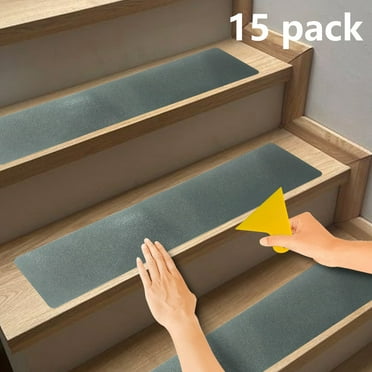 Kaskawise Outdoor Stair Treads Non-Slip Weather Resistant,4" x 24" 15 Pack, Pre-Cut Anti Slip Step Strips, Waterproof Grip Tape for Stairs Steps Staircases, Grey