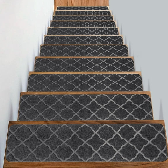 Kaskawise Stair Treads for Wooden Steps, Non Slip Stair Pads Peel and Stick with Adhesive Set of 15, Self Adhesive Indoor Stair Rug Cover Mat, 8"x30"