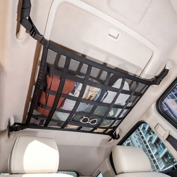 Kaskawise Upgrade Car Ceiling Cargo Net Pocket,31.5"x21.6" Double-Layer Roof Storage Organizer,Overhead Net for Truck,SUV & Van Camping,Travel Road Trips,Van Life Essentials