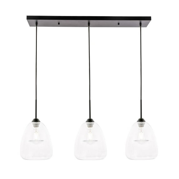 Kason 3 light Black and Clear glass pendant