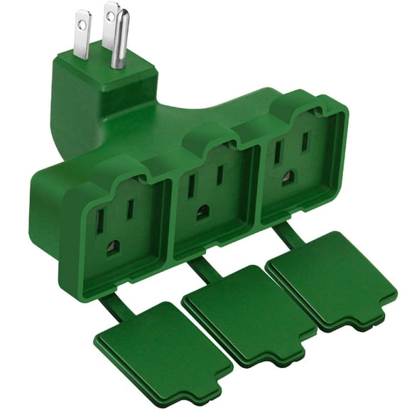 Kasonic 3-Outlet Wall Plug Adapter, Indoor/Outdoor Use, UL Listed, Heavy Duty Multi Outlet Power Extender, Safe Cover and All Weather Resistant for Home, Office, Garage, Patio (Green)