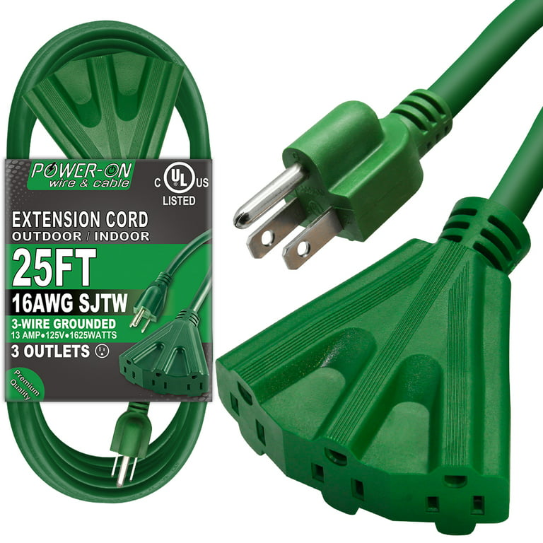 Kasonic Outdoor Extension Cord, 25 ft Extension Cord with 3 Outlets 16/3 SJTW, 3 Wire Grounded for Outdoor, UL Listed, Green
