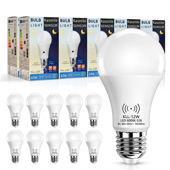 Kasotile Motion Sensor Bulb, 12W (100-Watt Equivalent) Cool White Smart Sensor Light Bulbs Super Bright E26 Automatic On/Off Security Lights Outdoor/Indoor for Garages, Yards, and Patios 10 Pack 