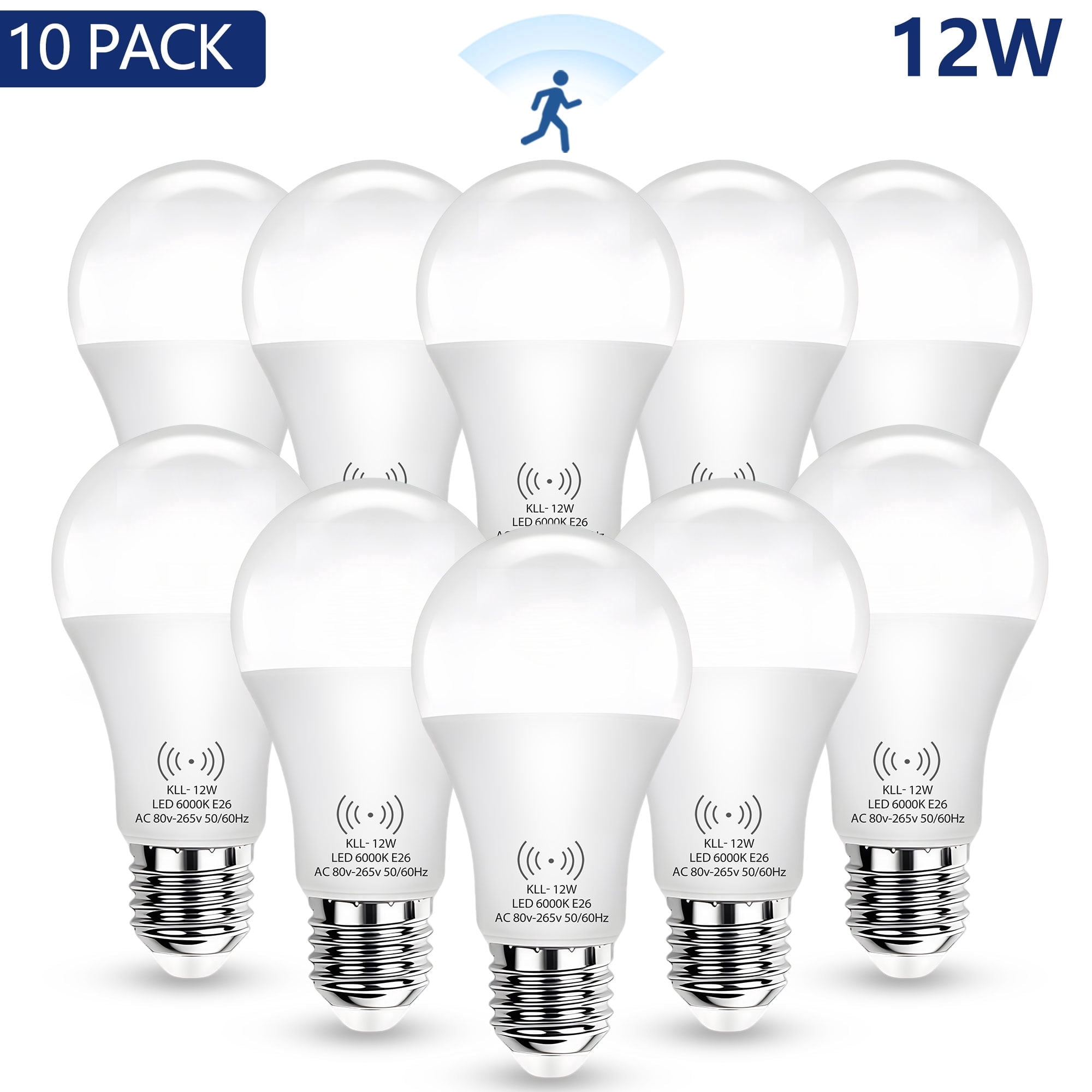 Kasotile Motion Sensor Bulb, 12W (100-Watt Equivalent) Smart Sensor Light Bulbs Super Bright E26 Automatic On/Off Security Lights Outdoor/Indoor for Porch Garage Garden Patio(Cool White 10 Pack)
