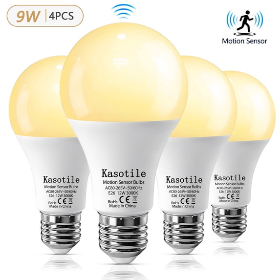 Kasotile Motion Sensor Light Bulbs, 12W (100Watt Equivalent),Wram White 1000LM Dusk to Dawn Outdoor LED Bulb for Indoor and Outdoor Lighting 4Pack