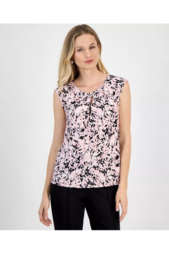 BLACK MULTI Women's Printed Sleeveless Keyhole-Neck Blouse Top, US PS