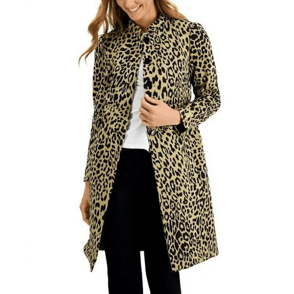 Kasper DOE/BLACK Women's Animal-Print Stand-Collar Topper Jacket, US 8