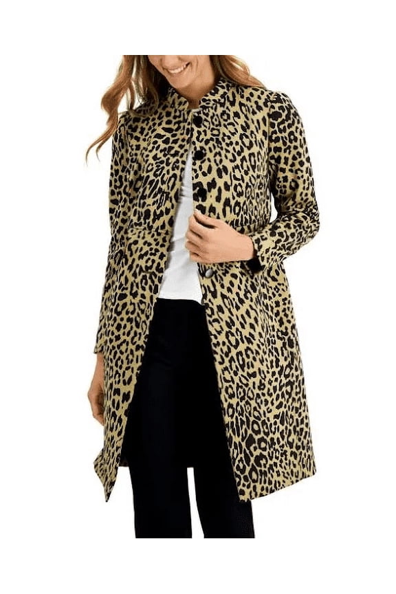 DOE/BLACK Women's Animal-Print Stand-Collar Topper Jacket, US 8