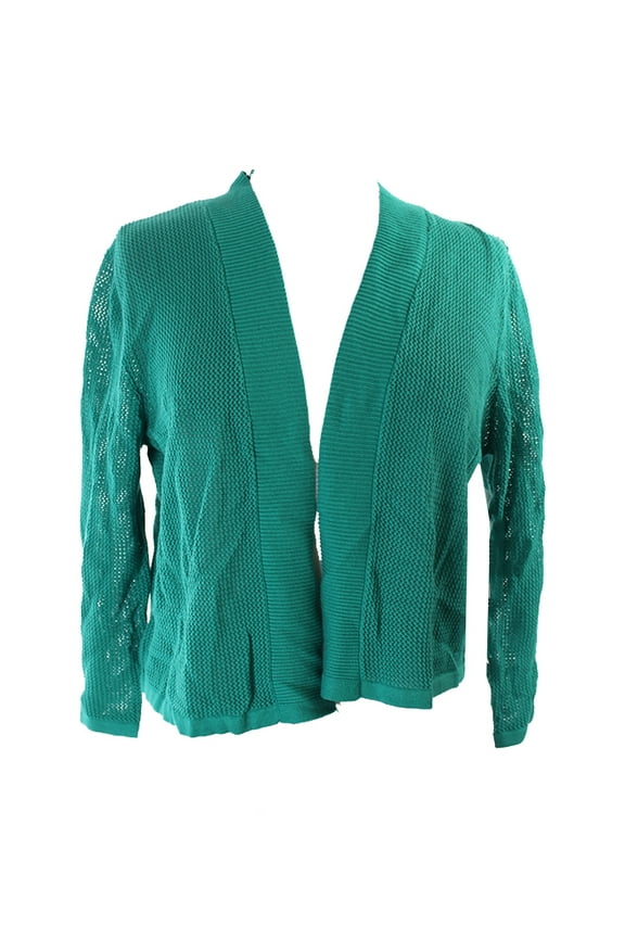 Green 3/4-Sleeve Open-Front Cardigan L