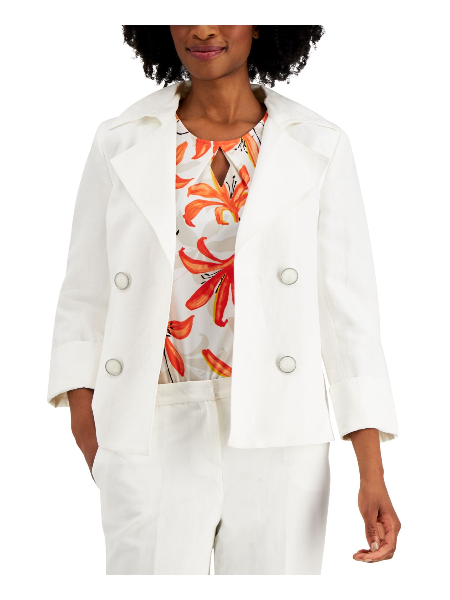 KASPER Womens White Pocketed Faux double breasted Open Cuffed Sleeve Wear To Work Jacket 16 Walmart