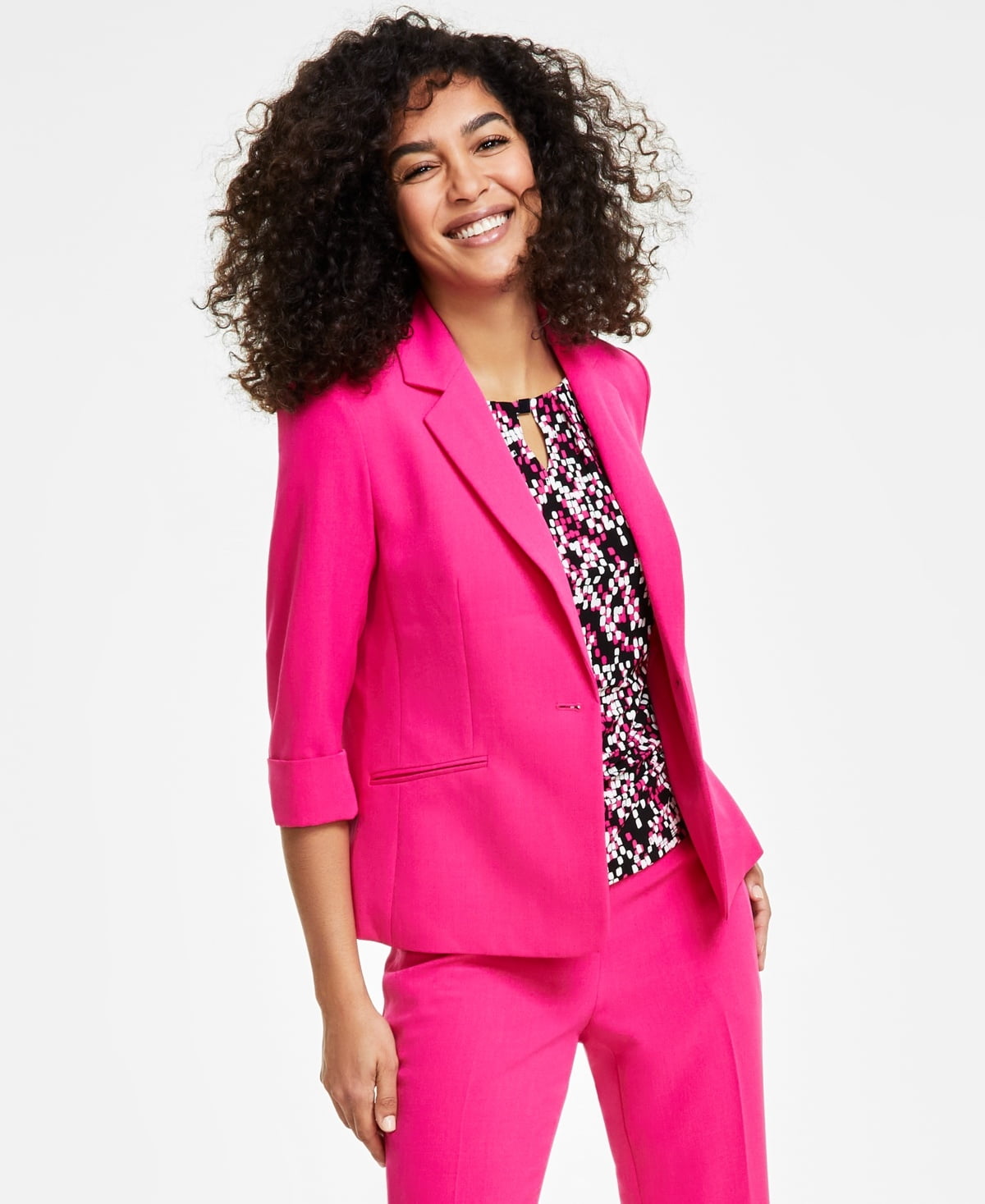 Pink Perfection Kasper Pink Blazer Kasper Petite 34-Sleeve One