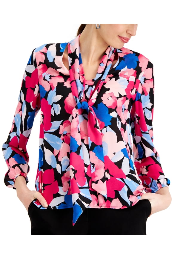 Petite Floral Print Bow Blouse Pink Perfection Combo PM