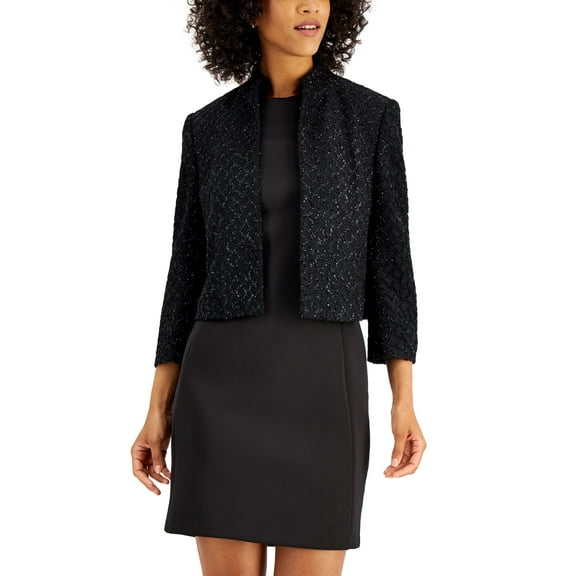 Kasper Petite Textured Open Front Jacket Jac Black 2P