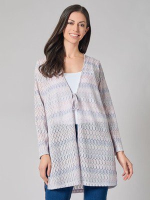 Plus Size Chevron-Knit Tie-Front Cardigan Women's 2X Blue Lotus Multi