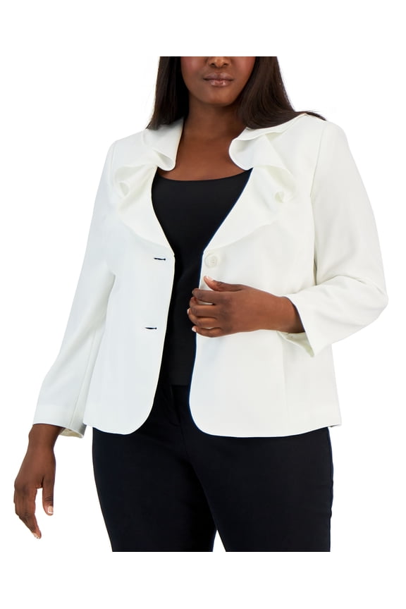 Plus Size Ruffled Collar Two-Button Blazer Vanilla Ice 18W