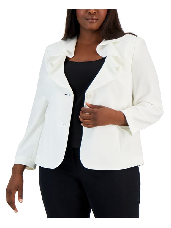 Plus Size Ruffled Collar Two-Button Blazer Vanilla Ice 18W