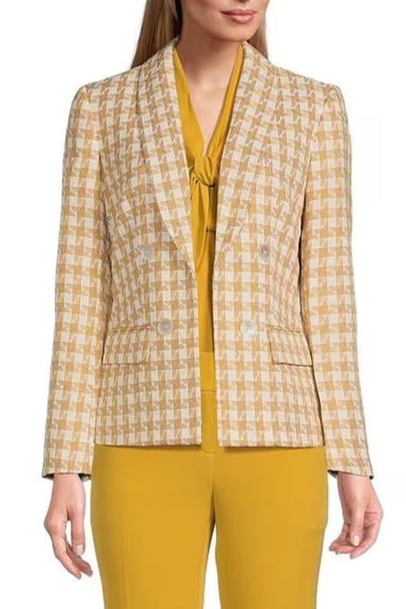 Tweed Shawl Collar Faux Double Breasted Jacket with pockets Color: VANILLA ICE BTTRSTCH, Size: 4