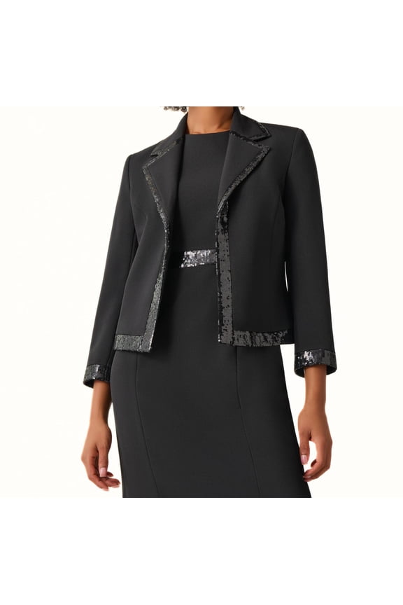Women's Notch Collar Kissing Front Jacket W Trim, Black, Size: US 16